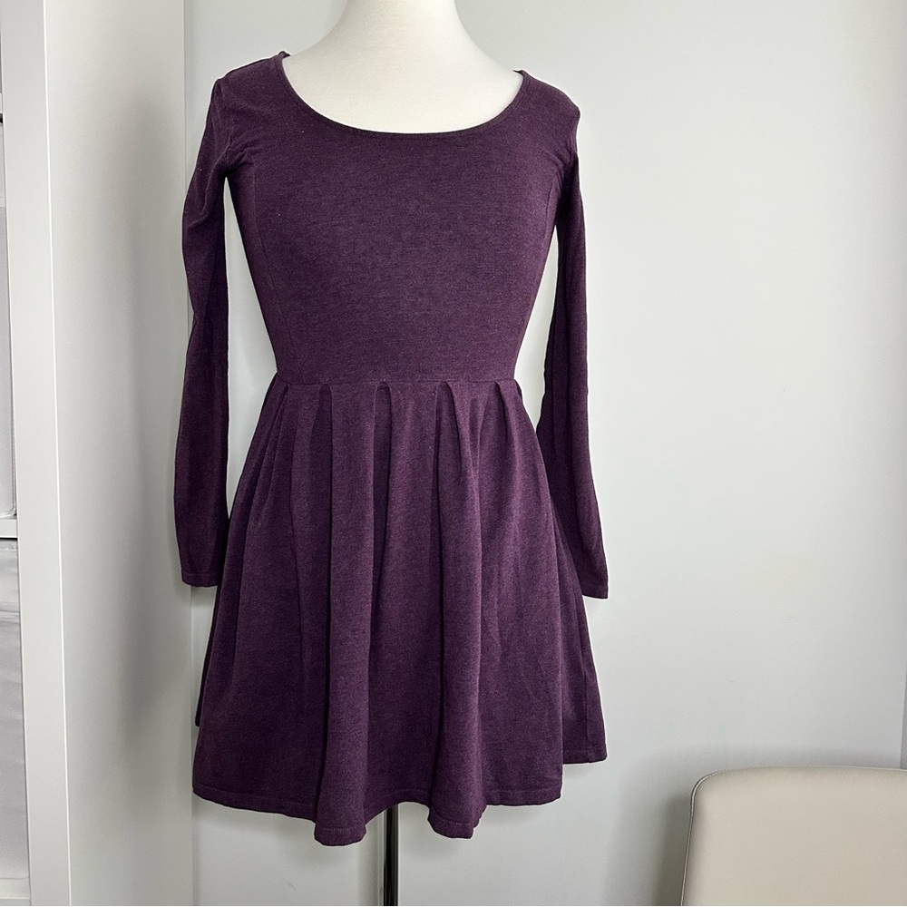 Aritzia Talula Purple Fit and Flare Long Sleeve Dress XS
